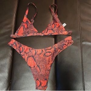 ZAFUL Red snake print thong bikini size 6 (M)